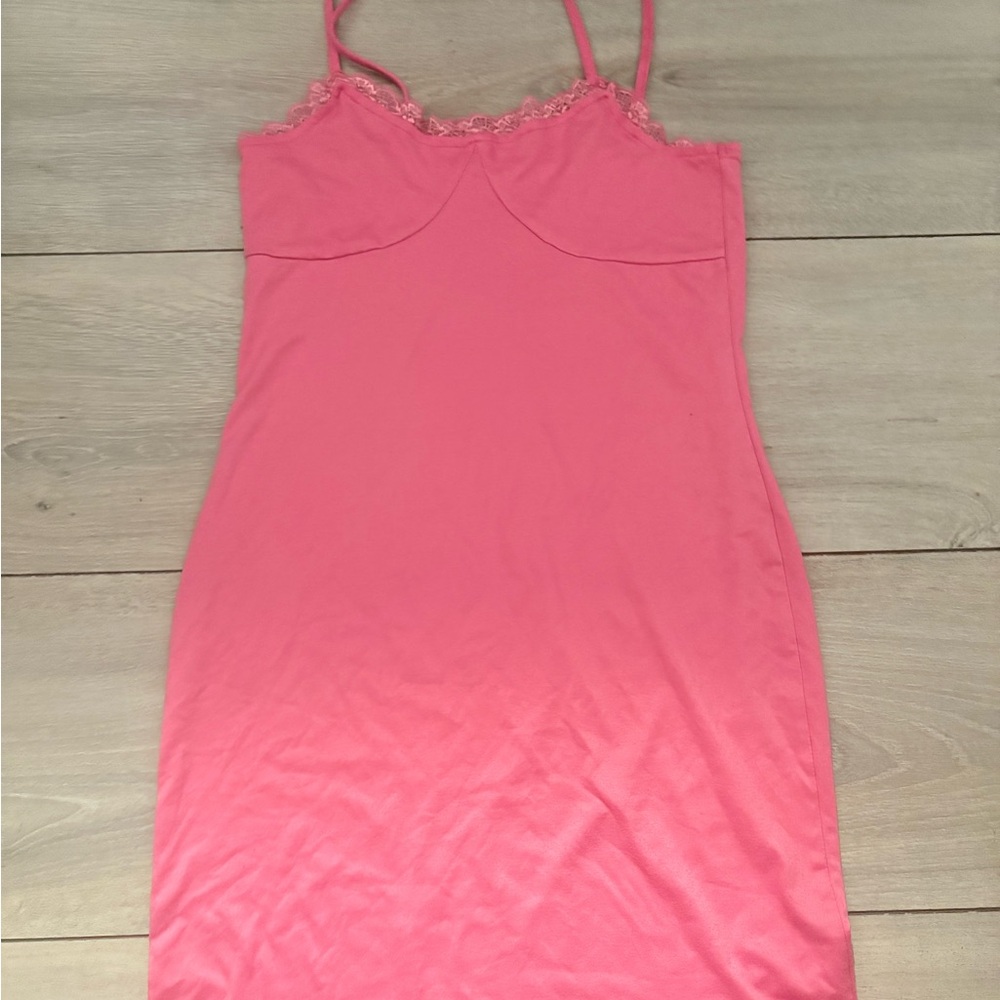 Pink Lace Trim Slip Dress